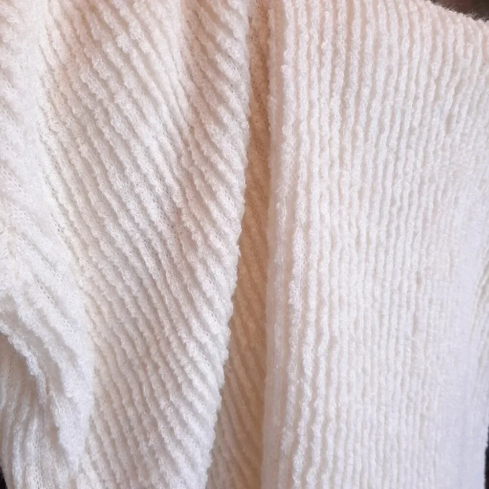 NEW Zara Oversized Ribbed Knit Short Sleeve Sweater Raw Hem Slouched Ivory - Picture 10 of 13